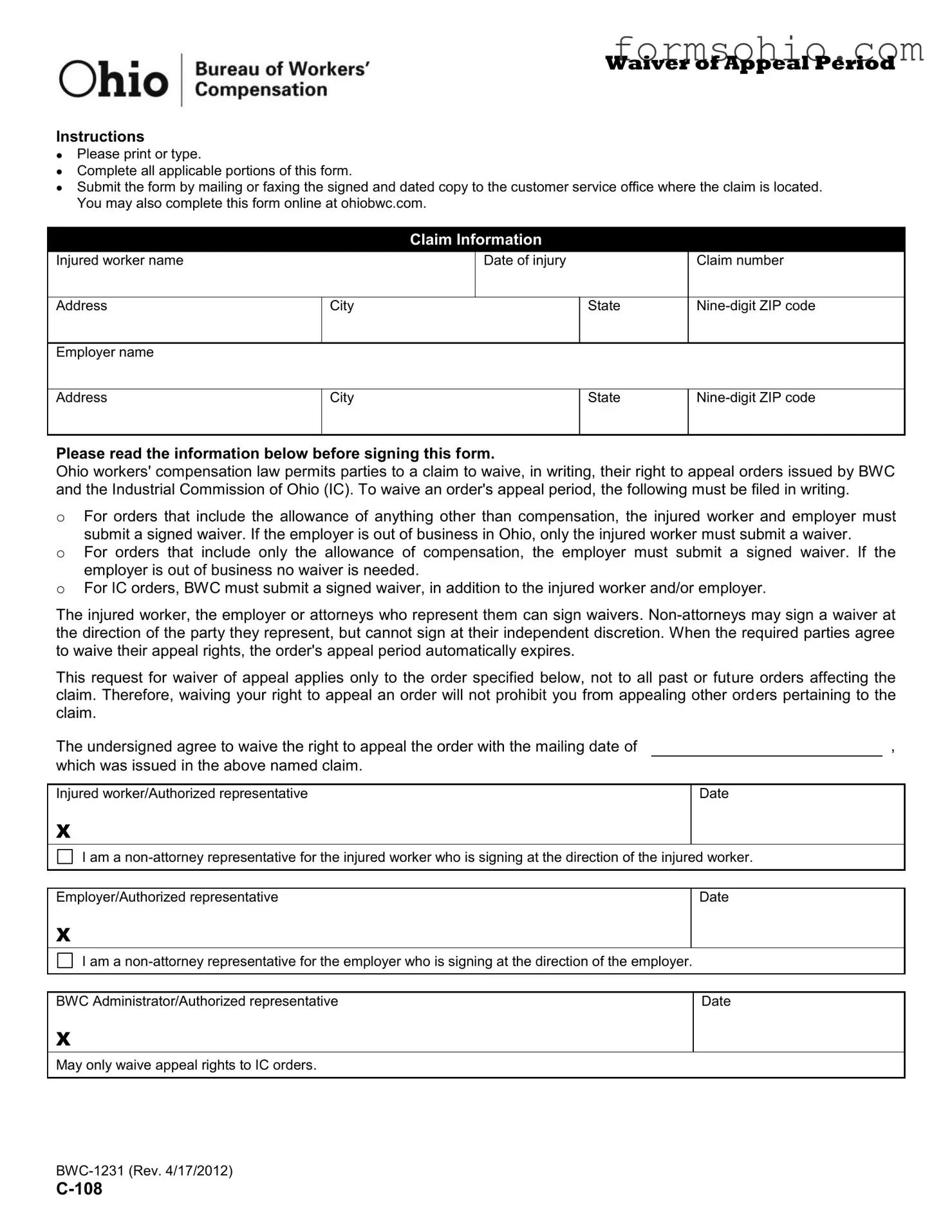 Fill a Valid C 108 Ohio Form