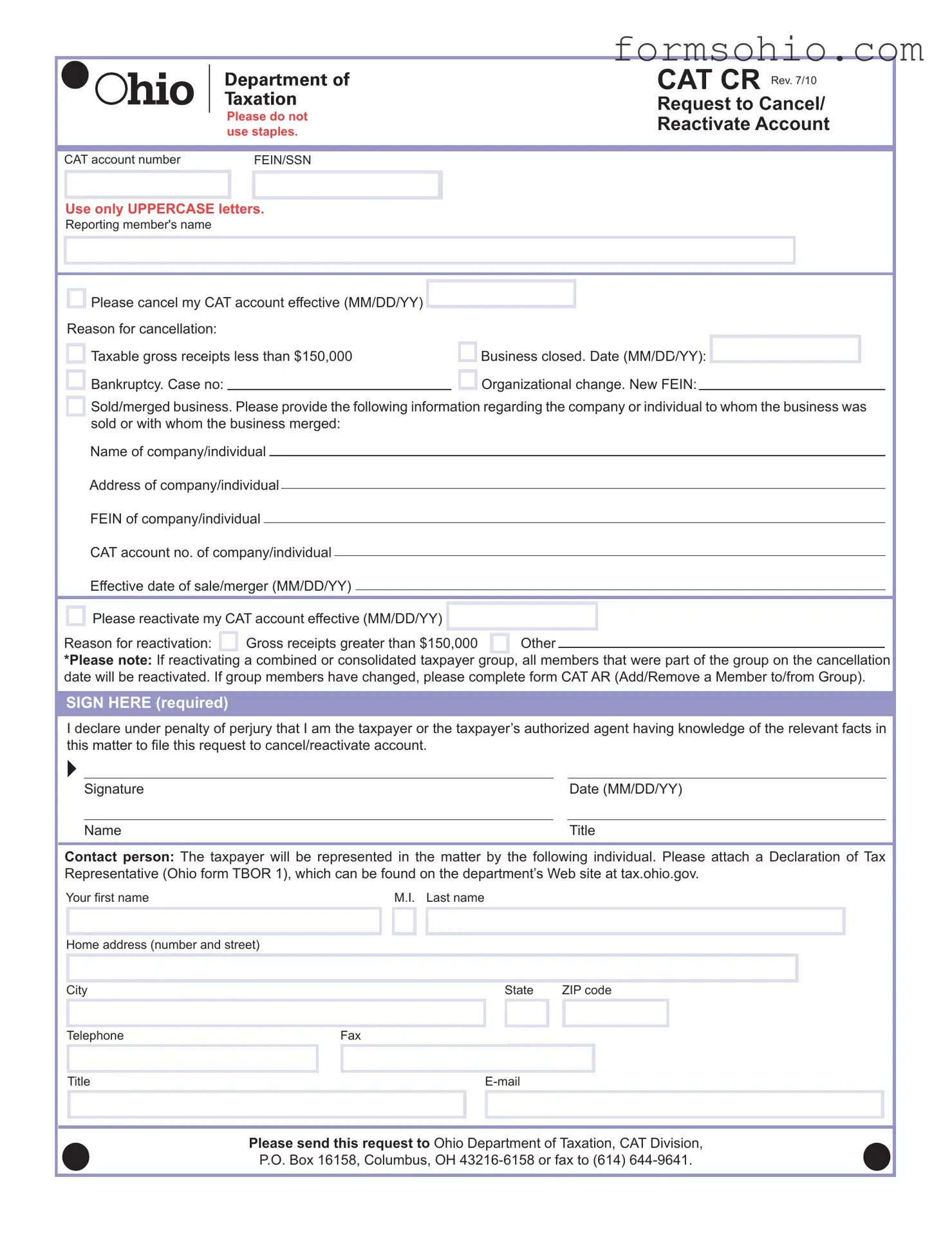 Fill a Valid Cat Cr Ohio Form
