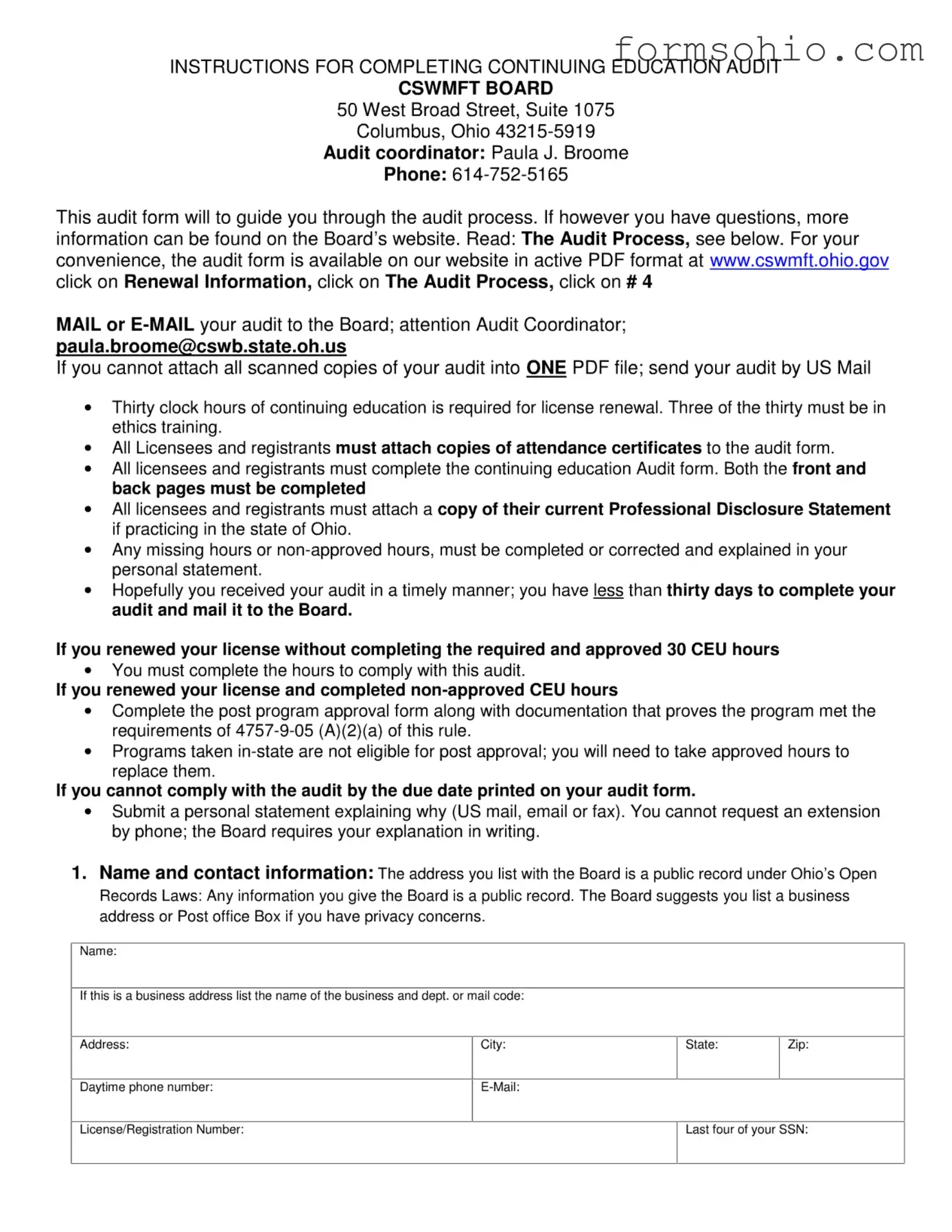 Fill a Valid Cswmft Ohio Gov Form