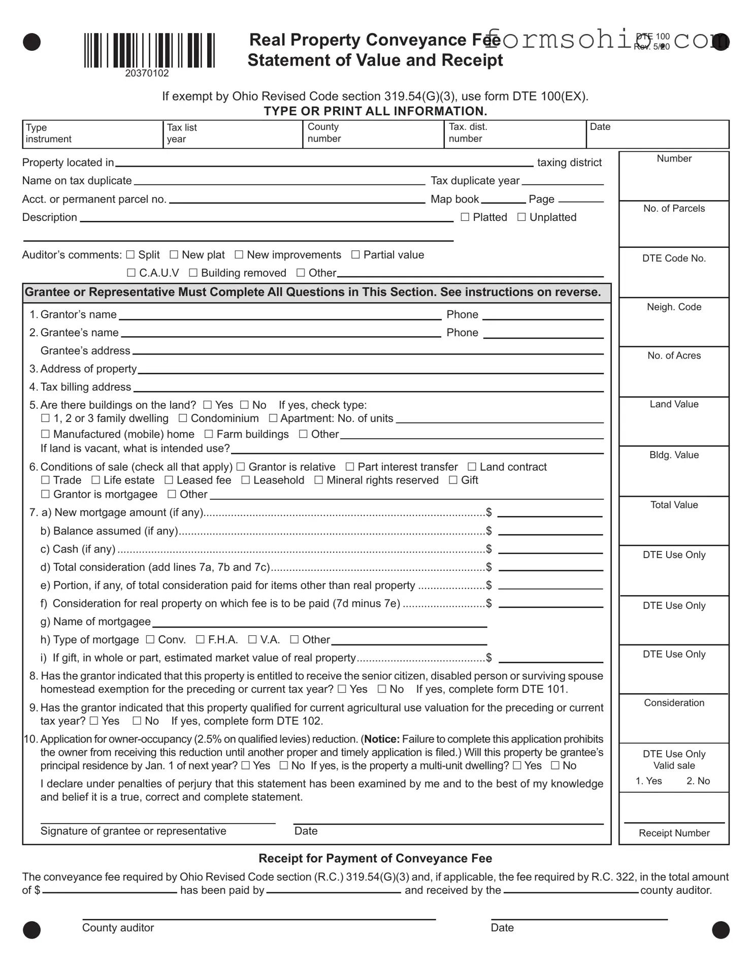 Fill a Valid Dte 100 Ohio Form