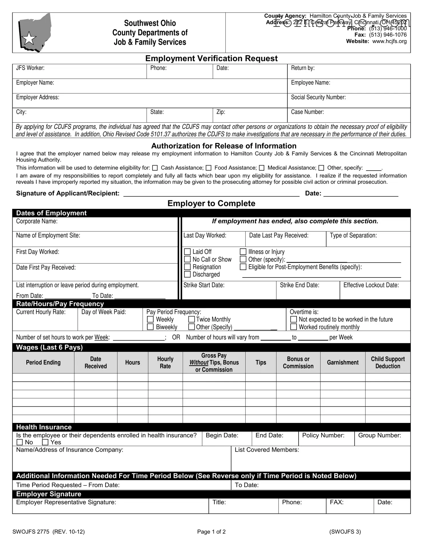 Fill a Valid Job And Family Services Hamilton Ohio Form