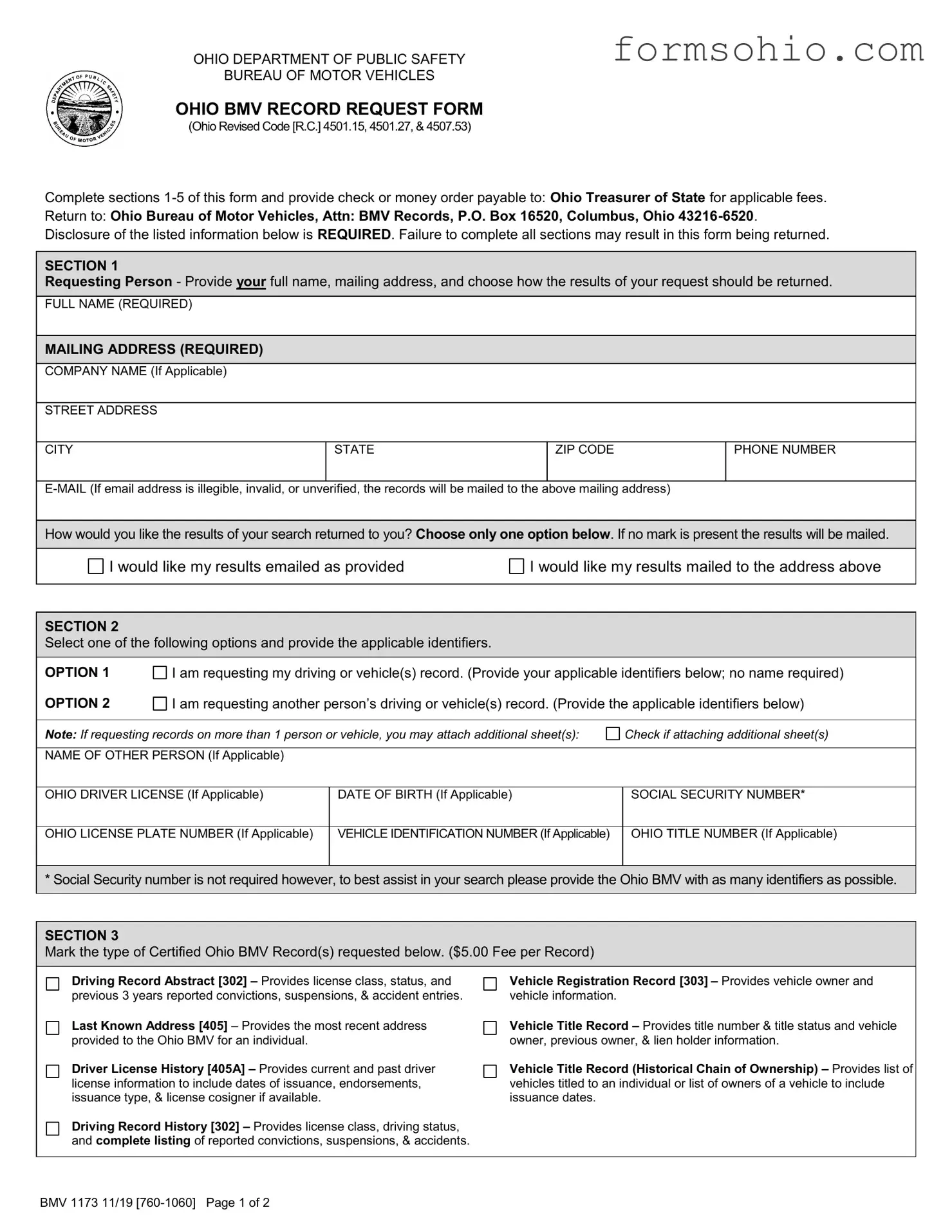 Fill a Valid Ohio Bmv 1173 Form