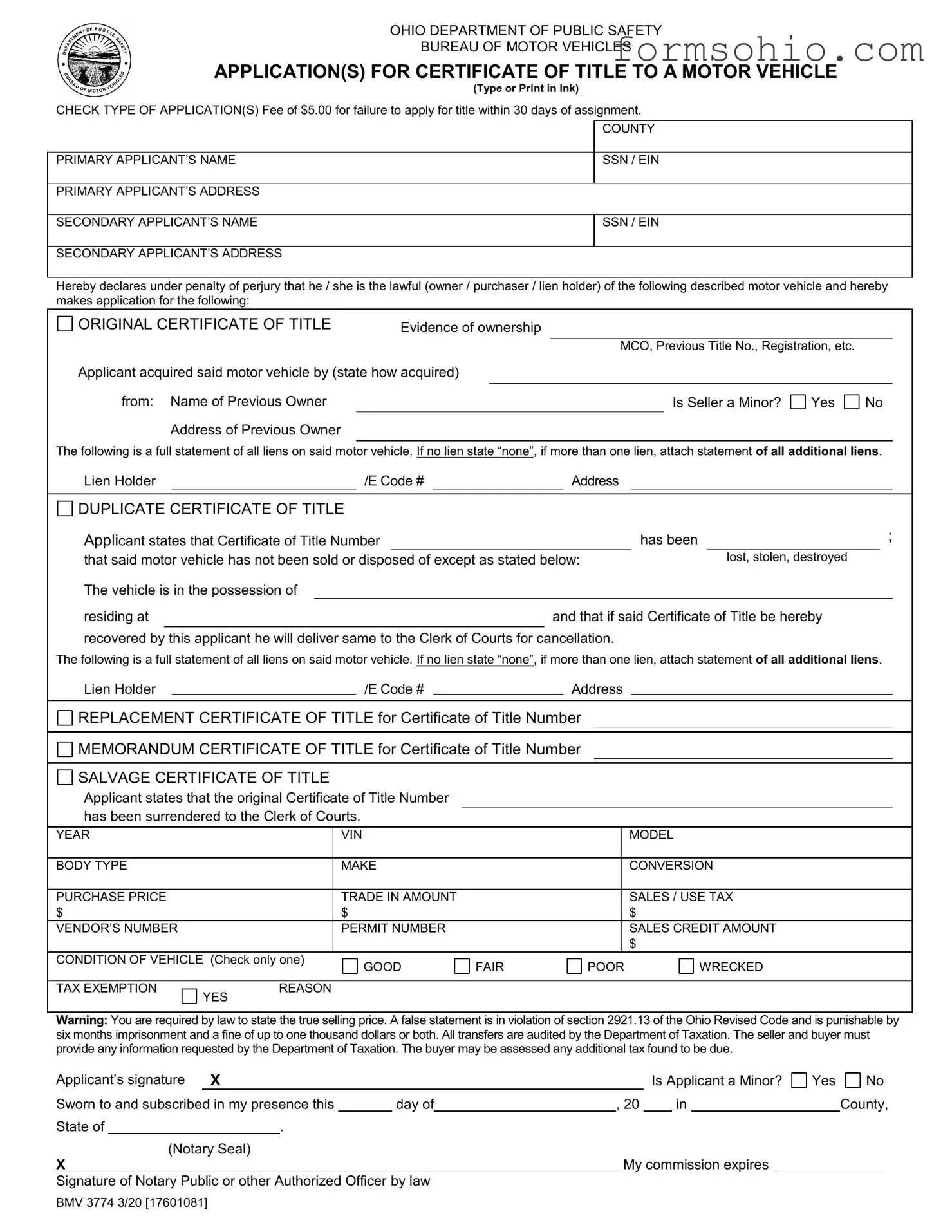 Fill a Valid Ohio Bmv Application Form