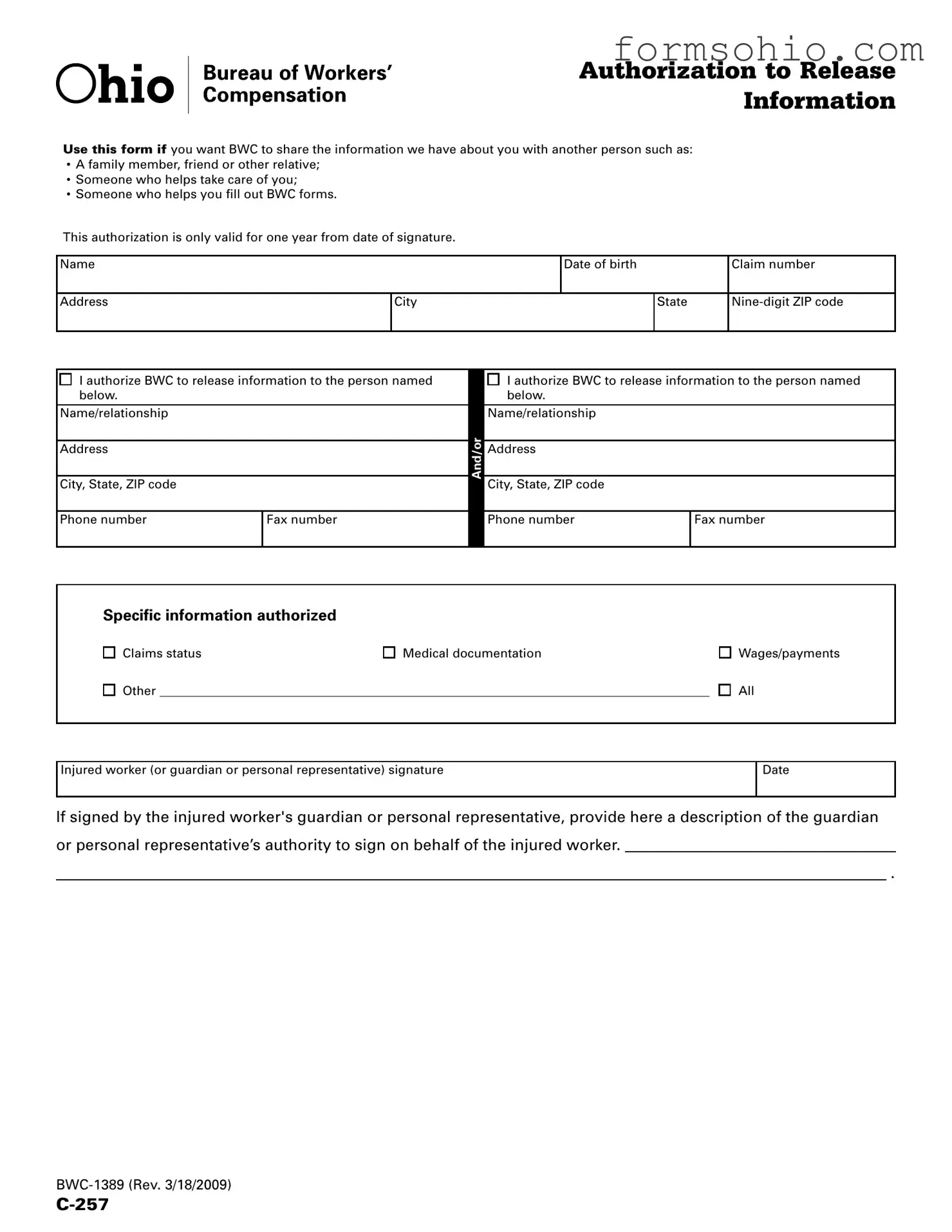 Fill a Valid Ohio Bwc 1389 Form