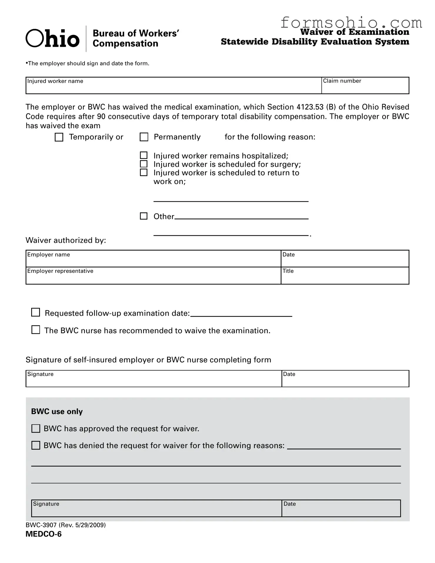 Fill a Valid Ohio Bwc 3907 Form