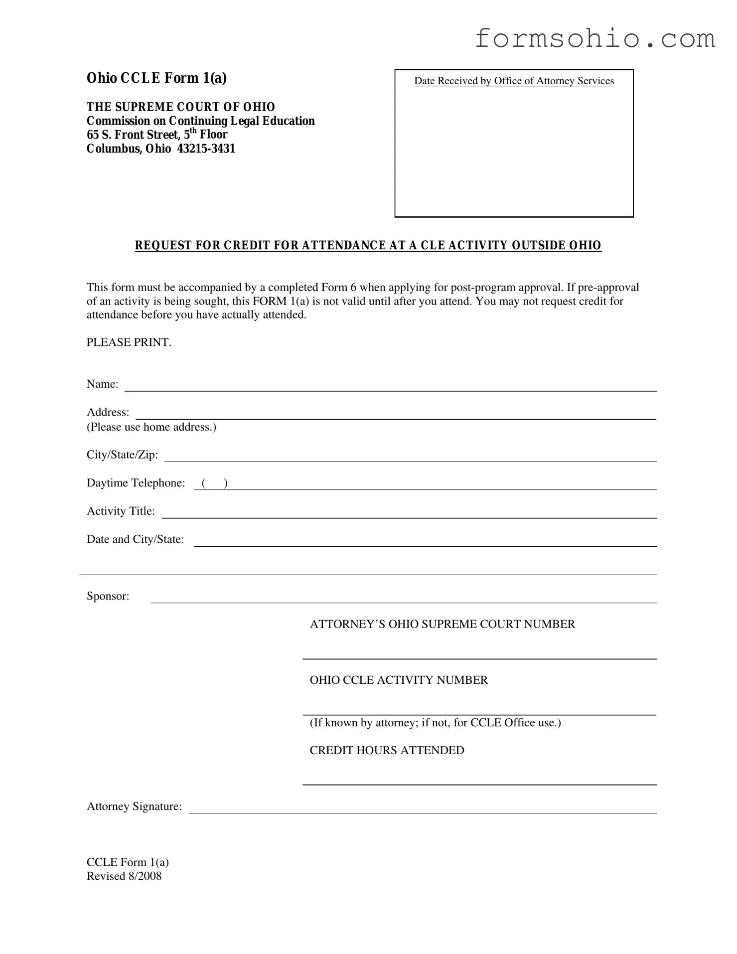 Fill a Valid Ohio Ccle 1 A Form