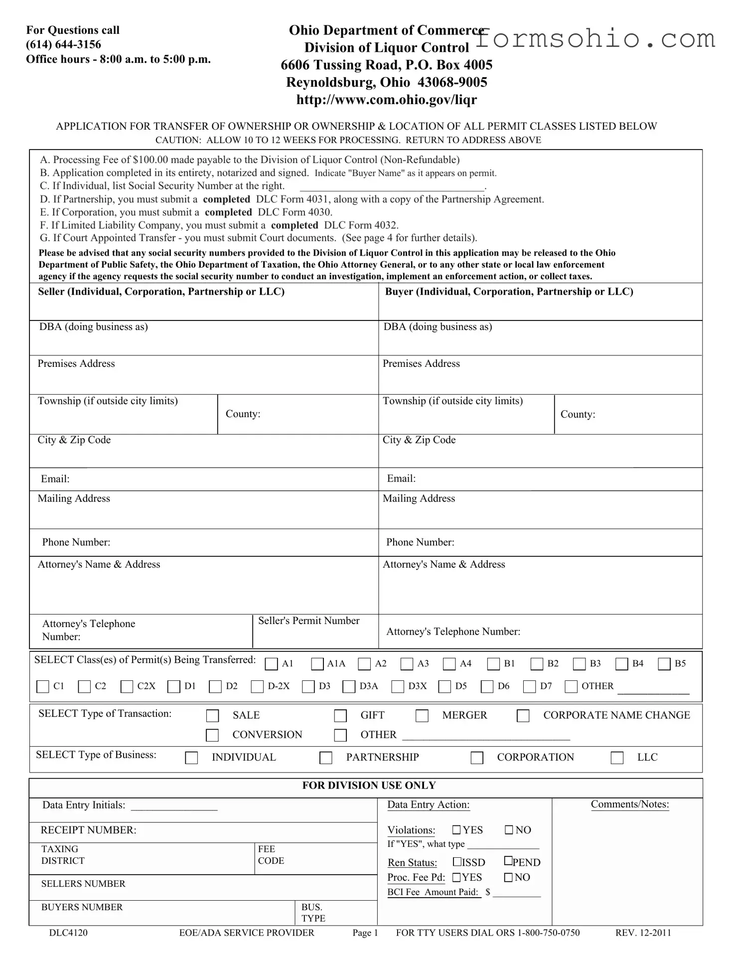 Fill a Valid Ohio Dlc4120 Form