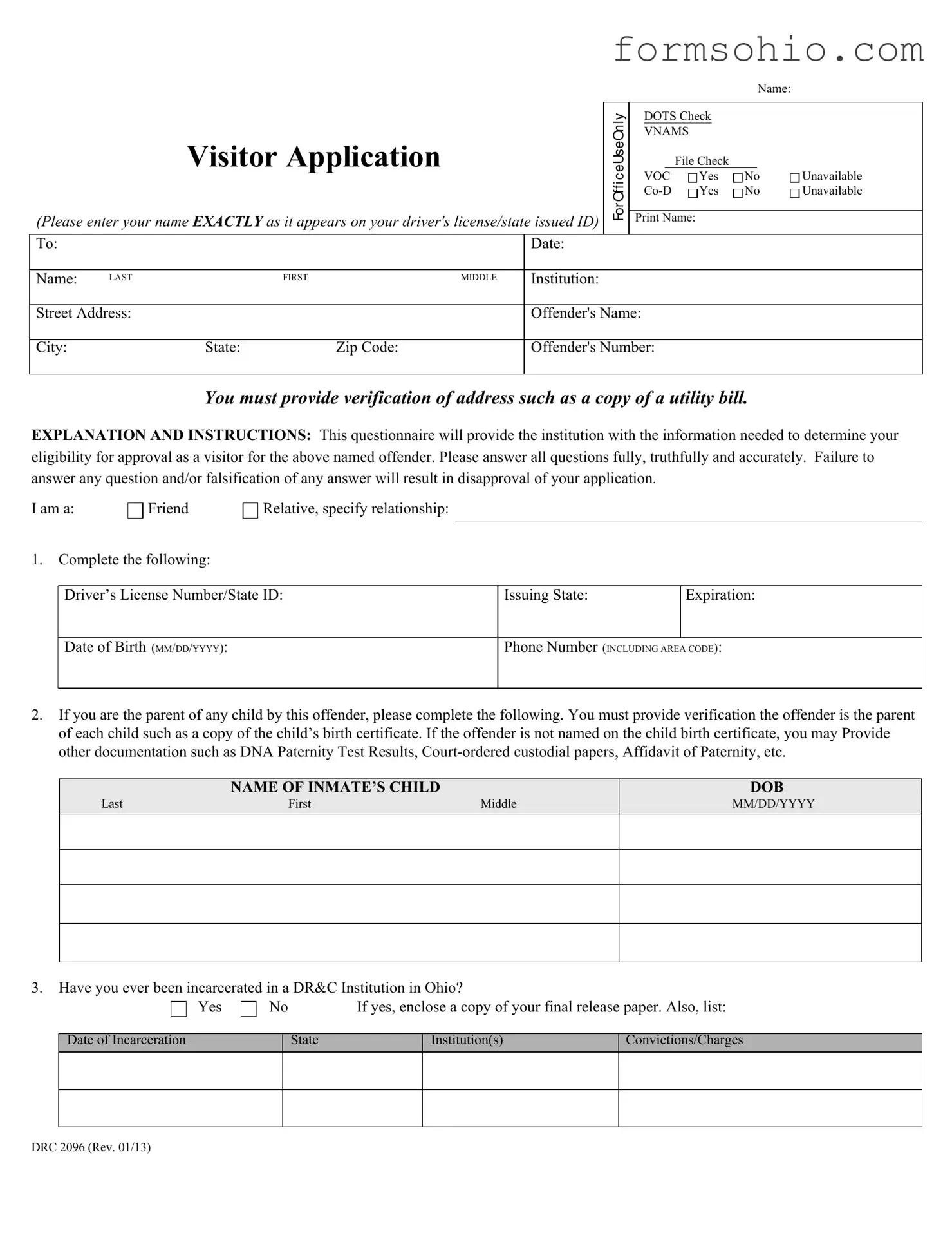Fill a Valid Ohio Drc 2096 Form