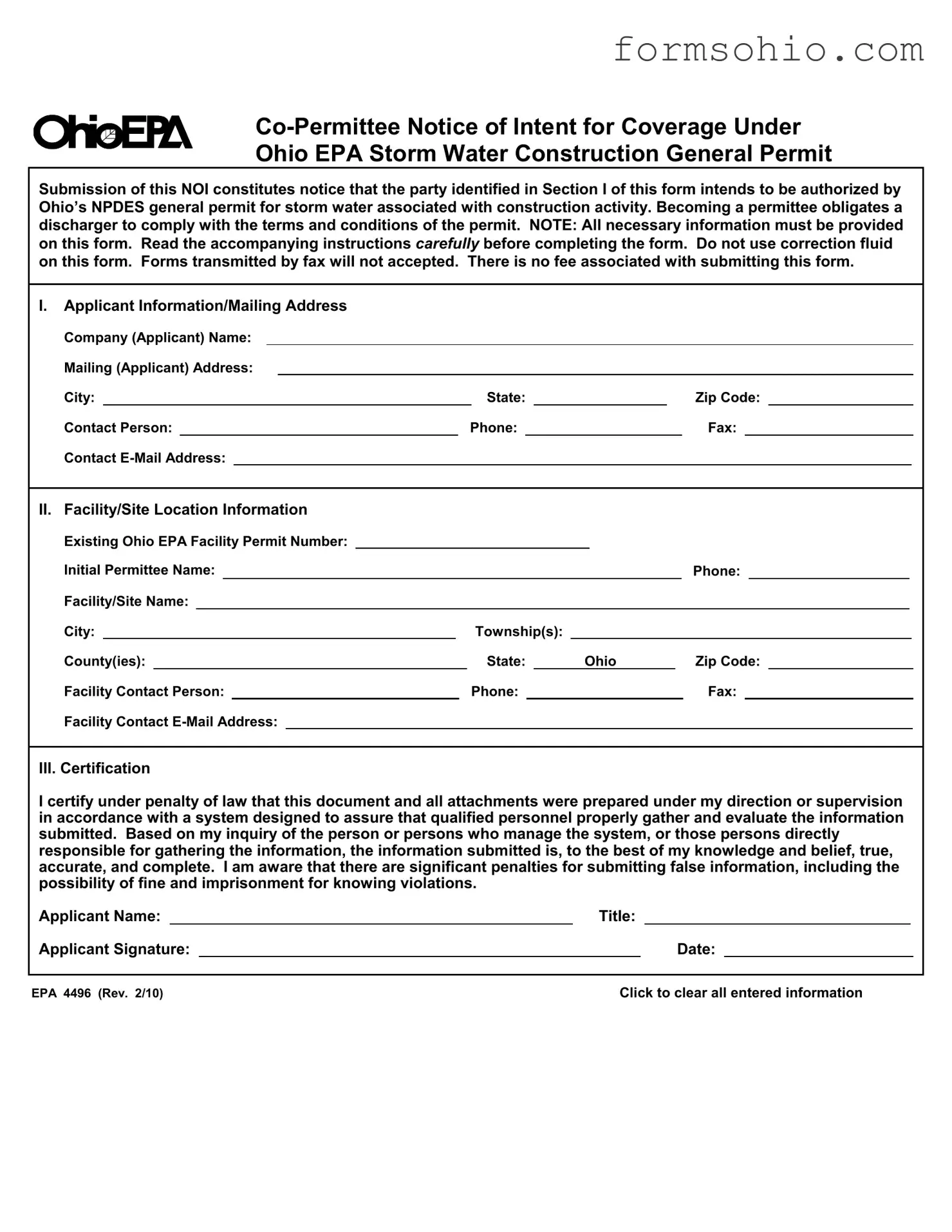 Fill a Valid Ohio Epa 4496 Form