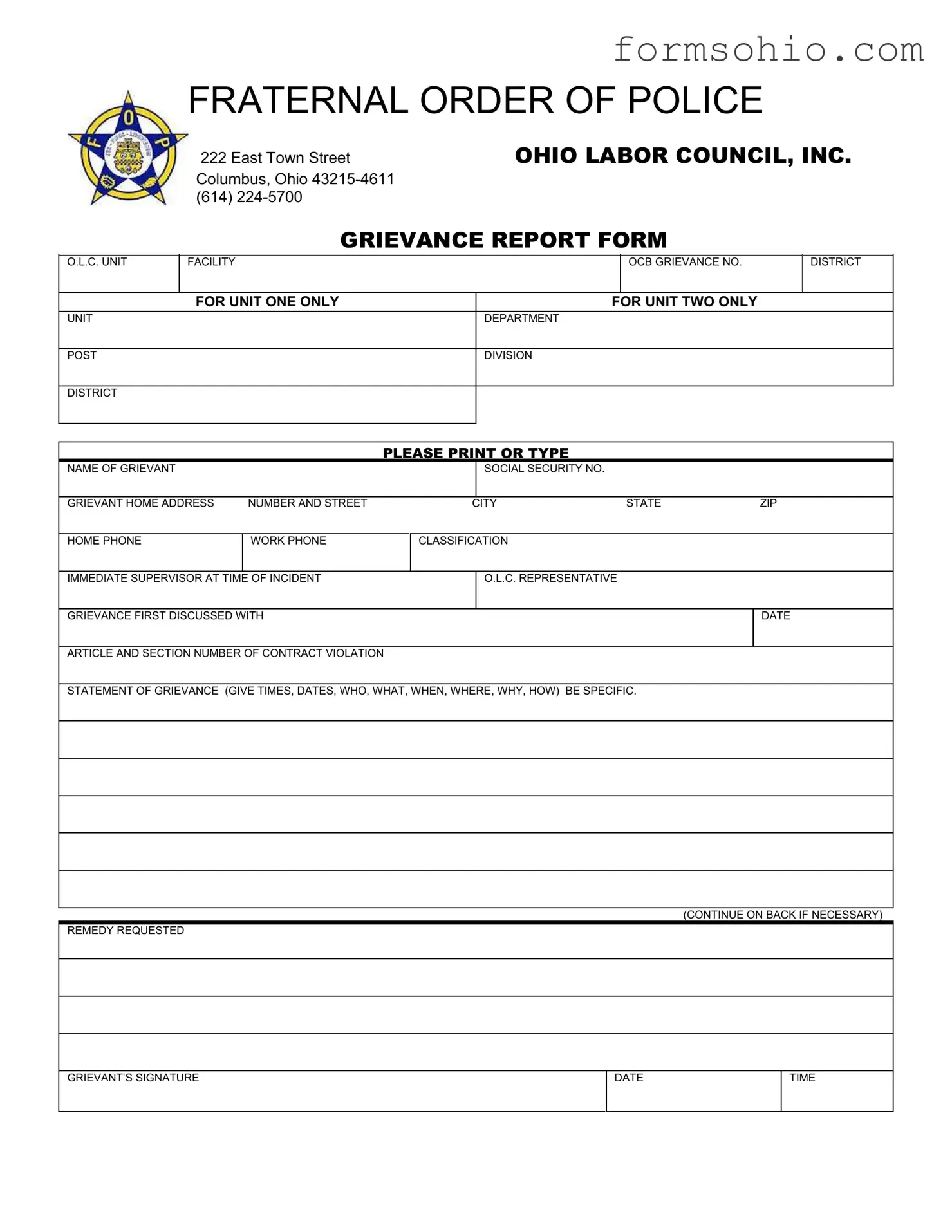 Fill a Valid Ohio Fraternal Order Of Police Form