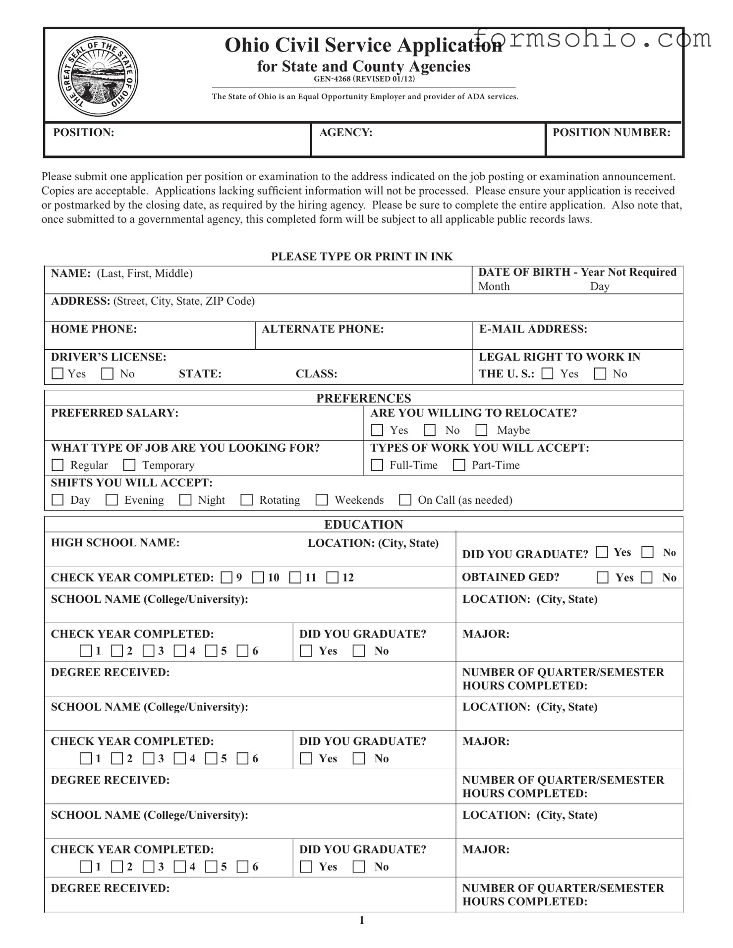 Fill a Valid Ohio Gen 4268 Form