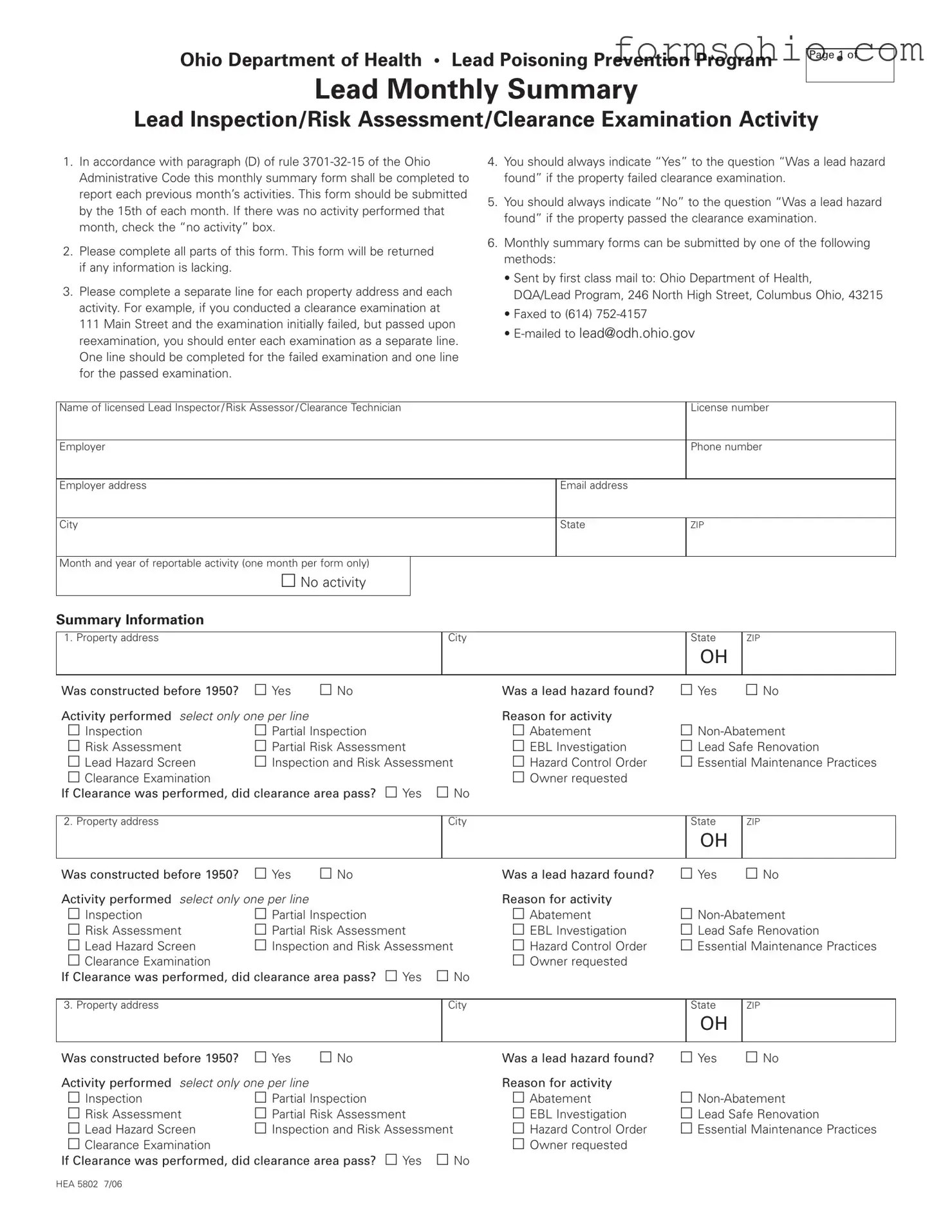 Fill a Valid Ohio Hea 5802 Form