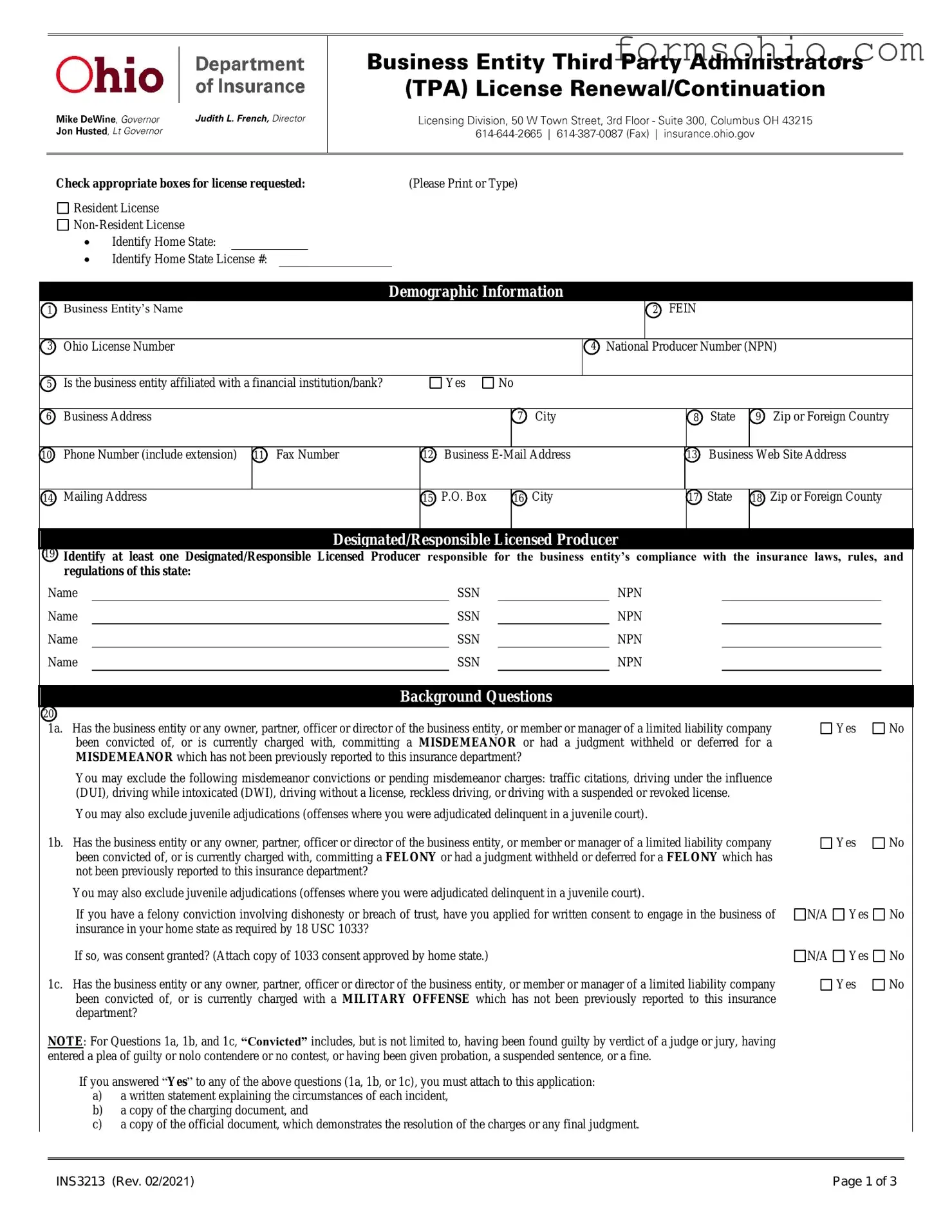 Fill a Valid Ohio Ins3213 Form