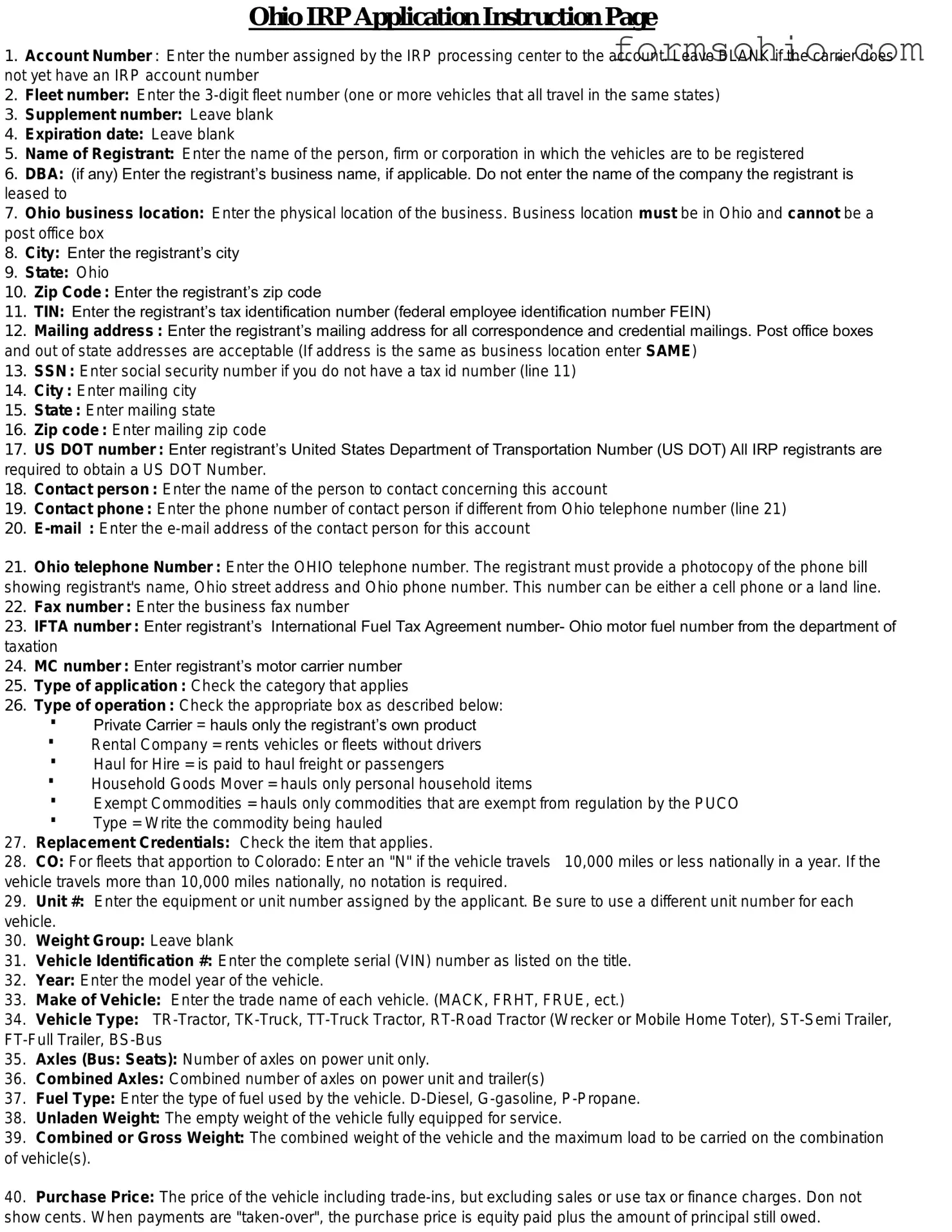 Fill a Valid Ohio Irp Application Form