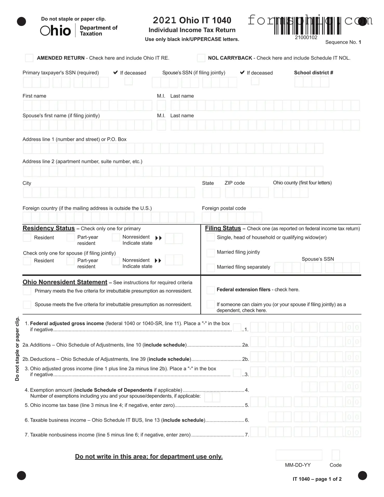 Fill a Valid Ohio It 1040 Form