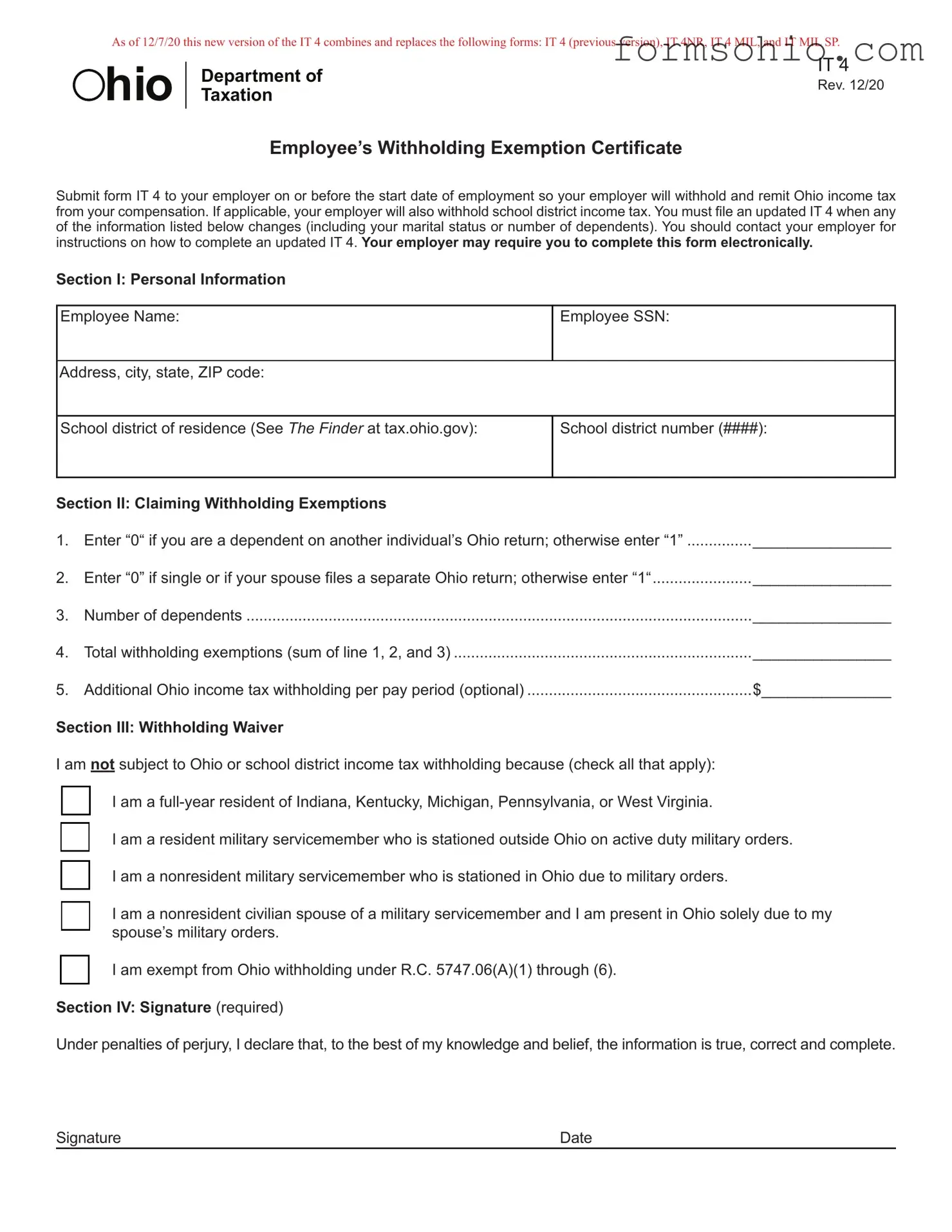 Fill a Valid Ohio It 4 Form