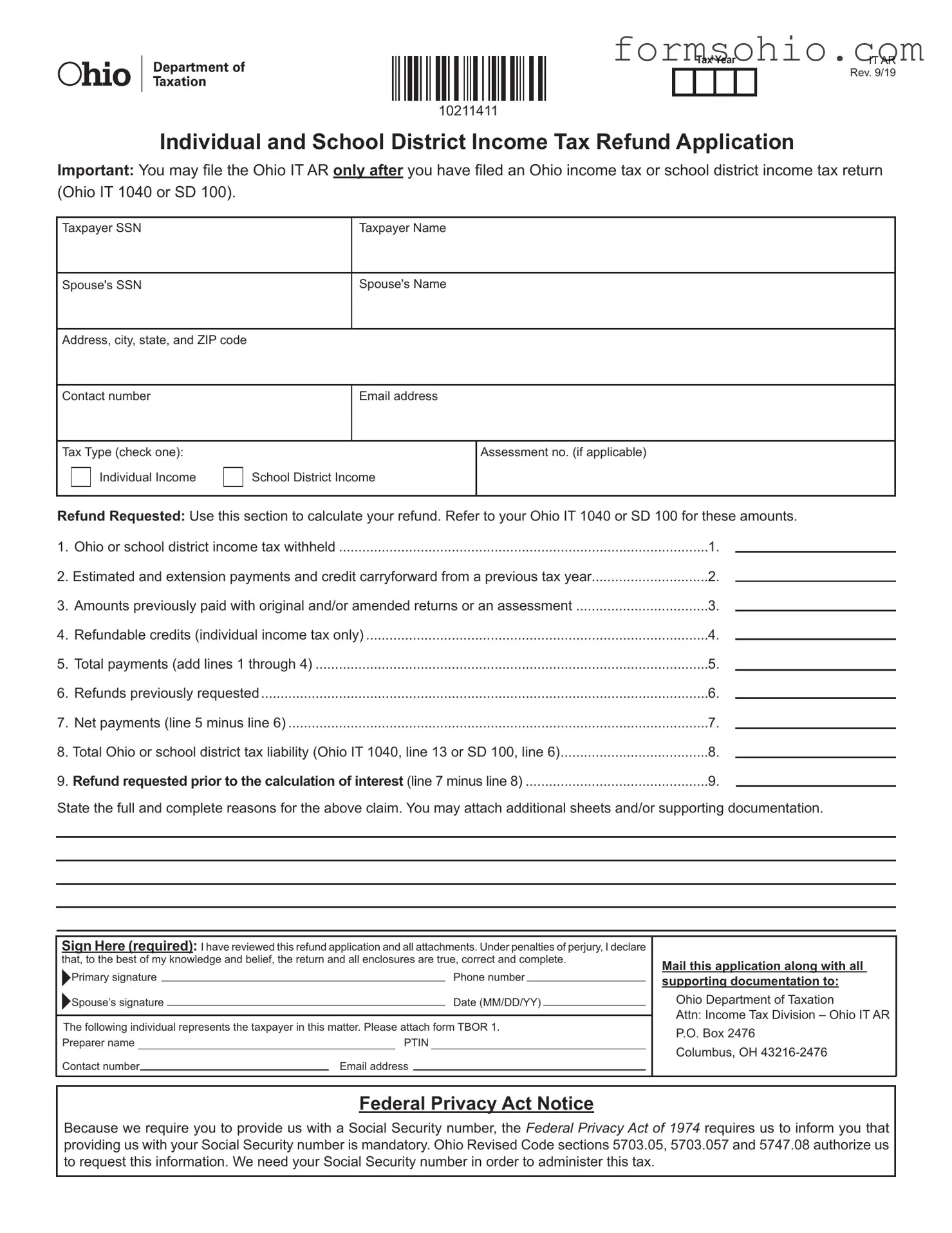 Fill a Valid Ohio It Ar Form