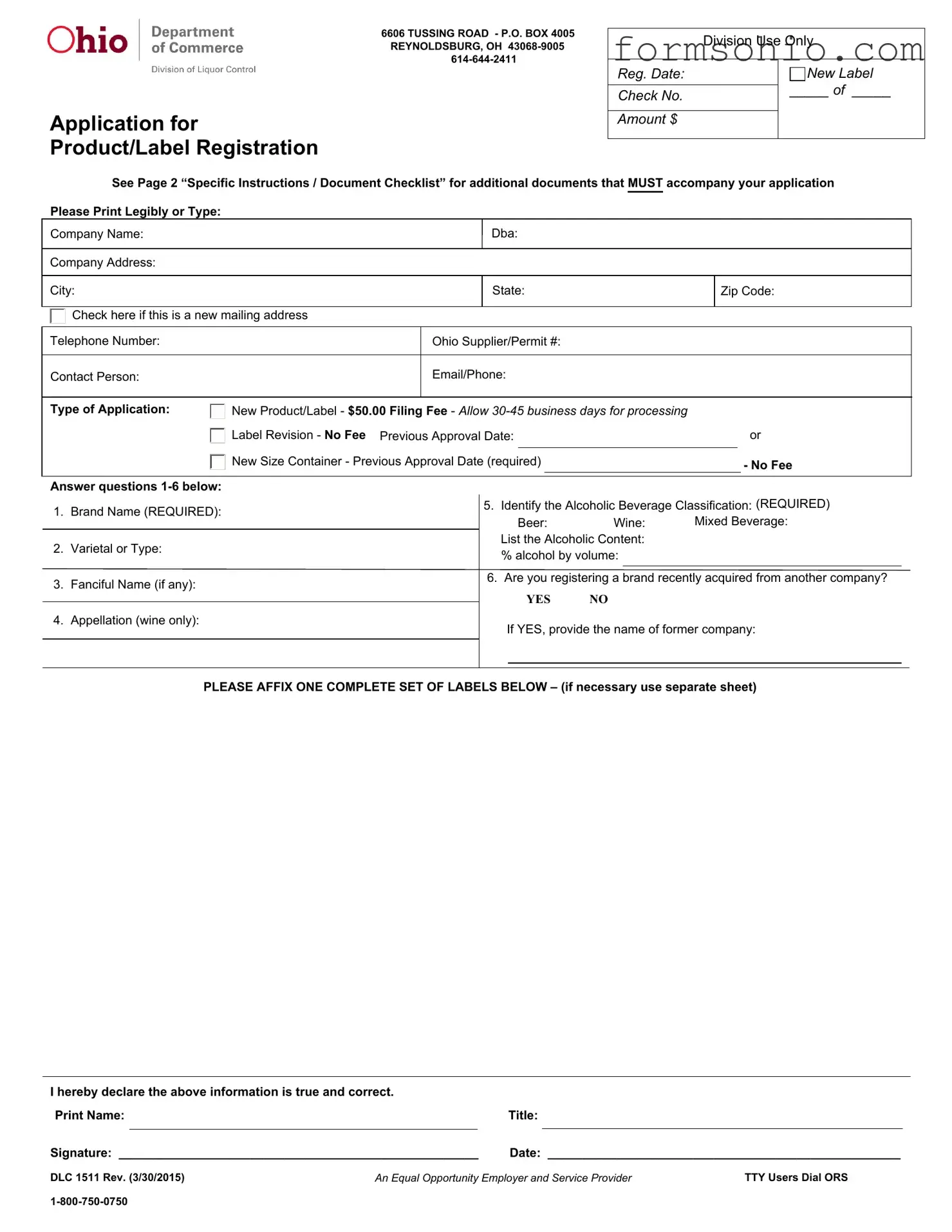 Fill a Valid Ohio Label Registration Form