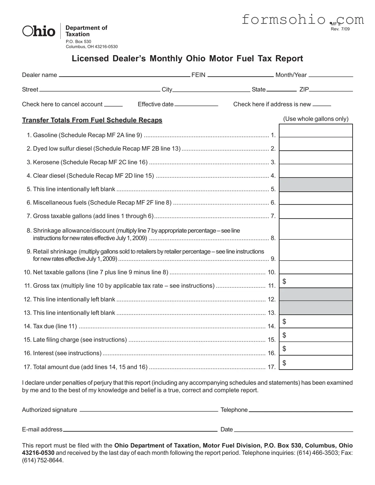 Fill a Valid Ohio Mf 2 Form