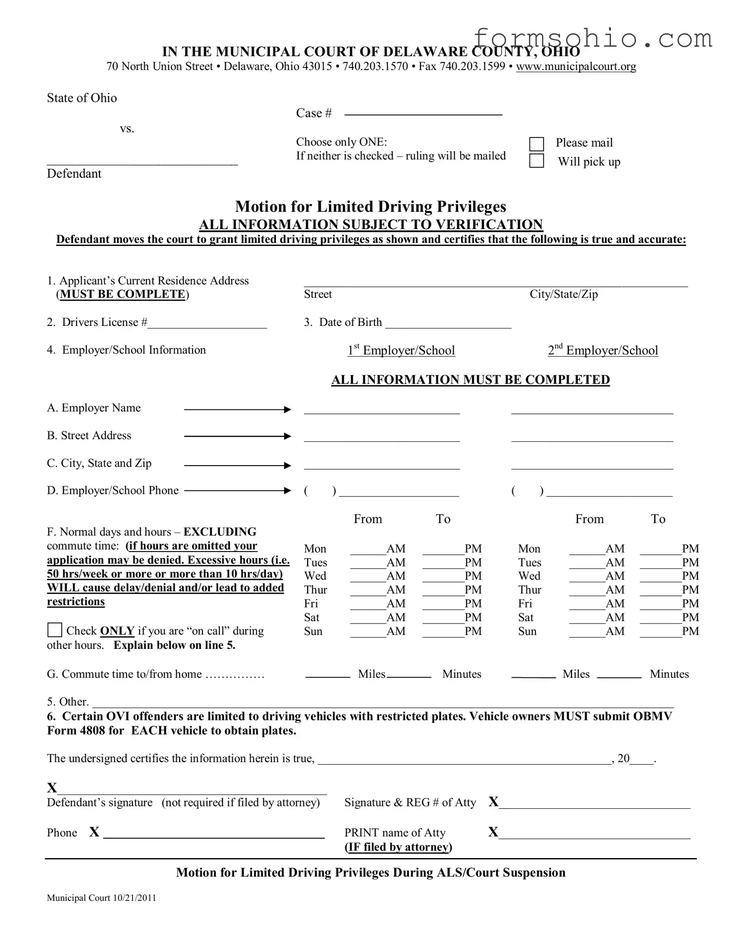 Fill a Valid Ohio Motion Driving Privileges Form