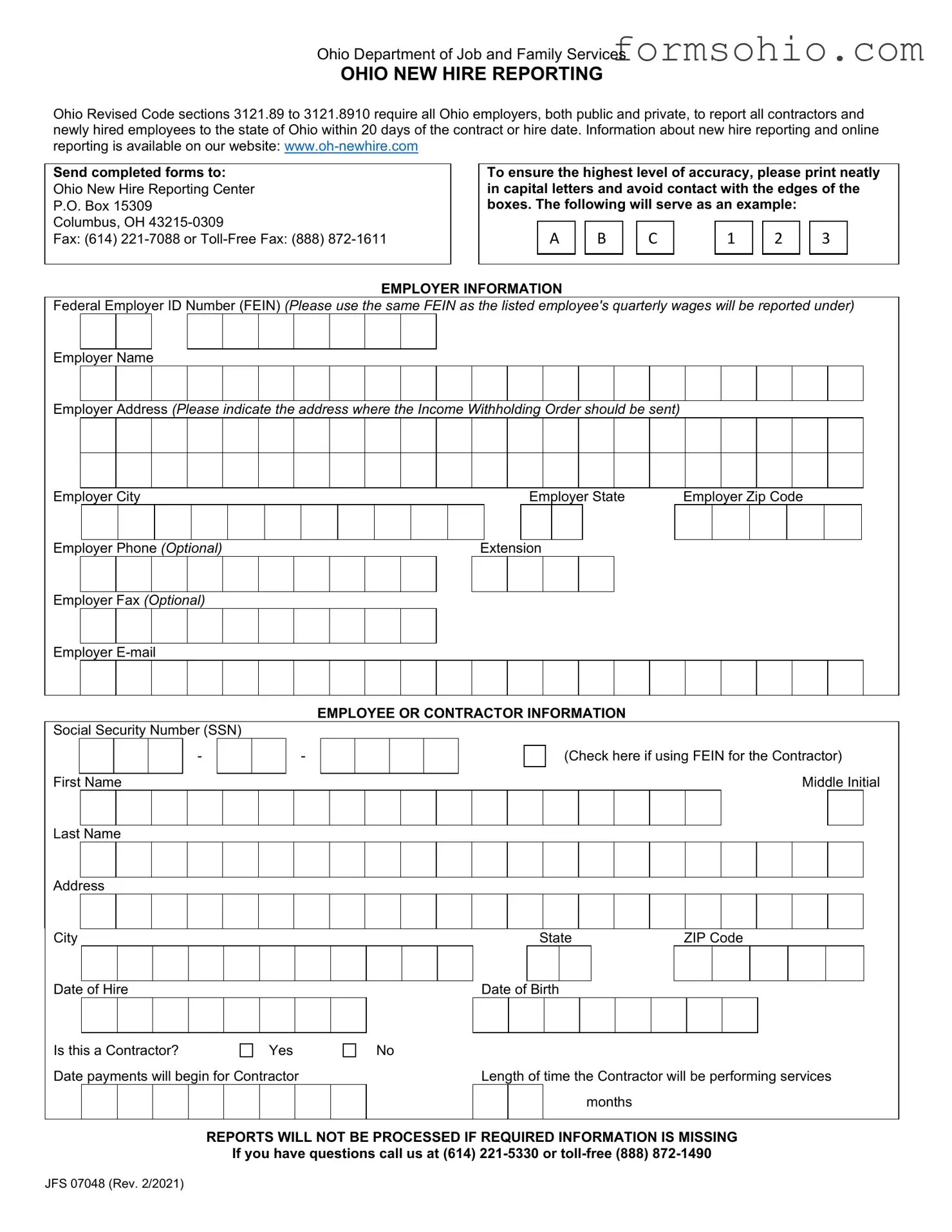 Fill a Valid Ohio New Hire Reporting Form