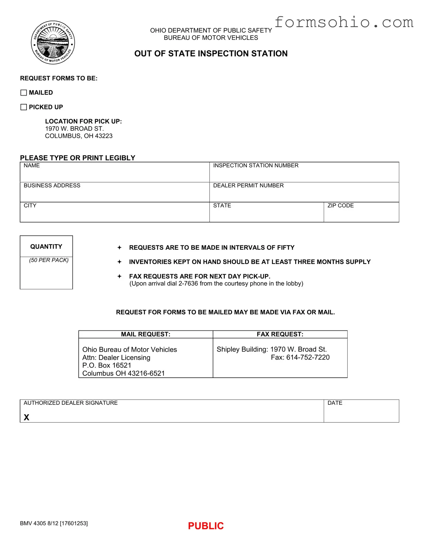 Fill a Valid Ohio Out State Inspection Form