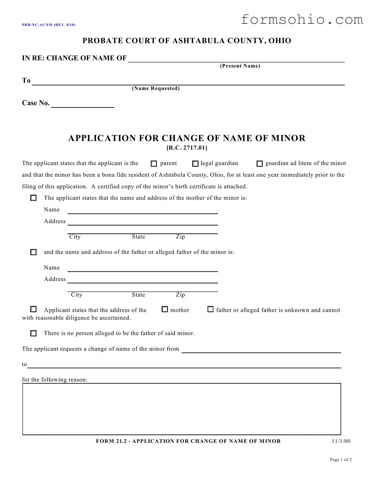 Fill a Valid Ohio Prb Nc Acnm Form