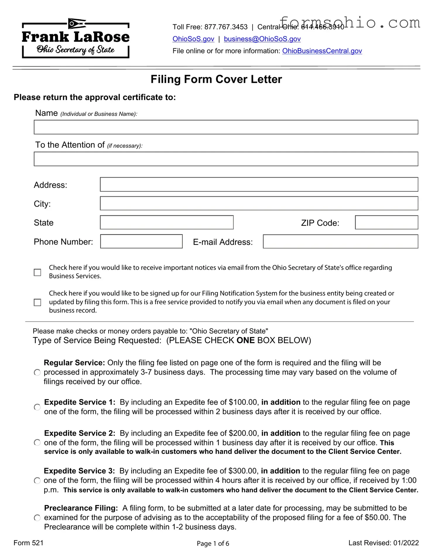 Fill a Valid Ohio Secretary State Form