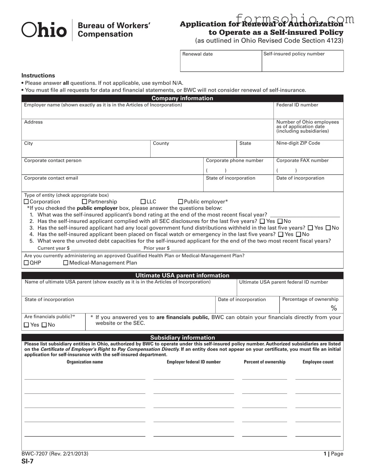 Fill a Valid Ohio Si 7 Form