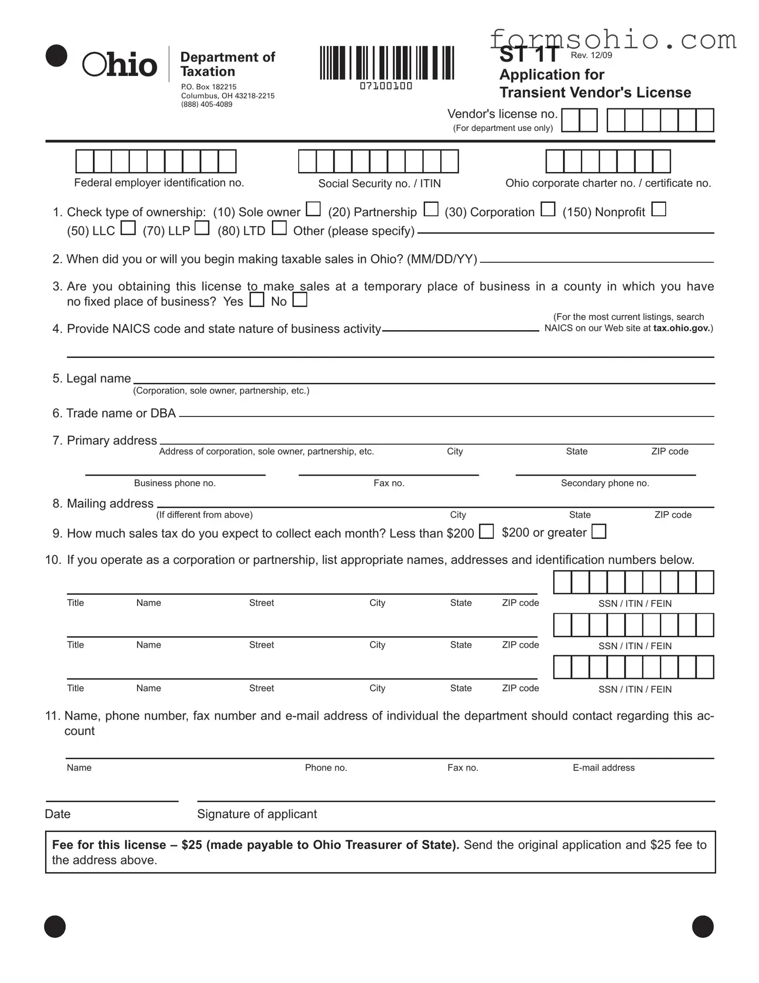 Fill a Valid Ohio St 1T Form