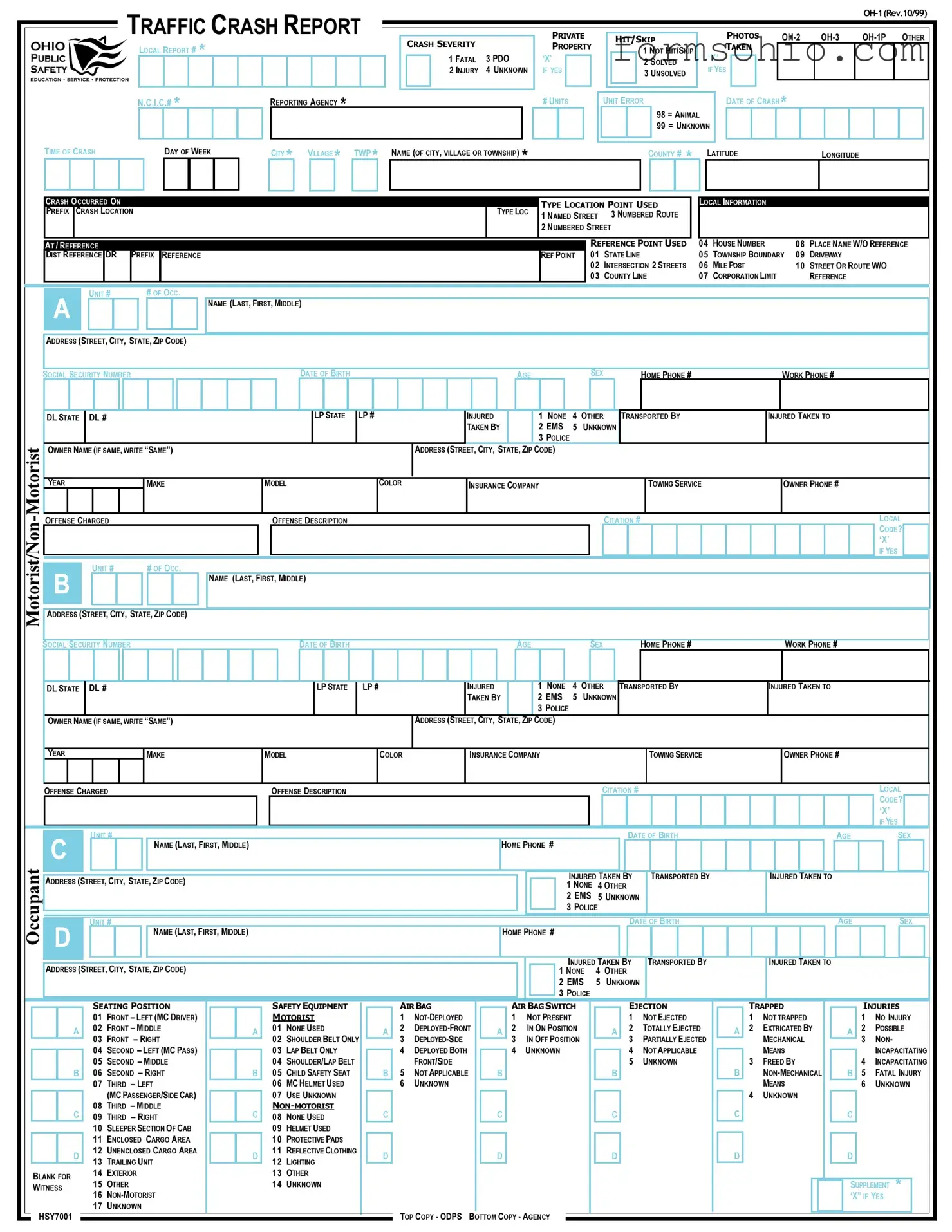 Fill a Valid Ohio Traffic Crash Report Form