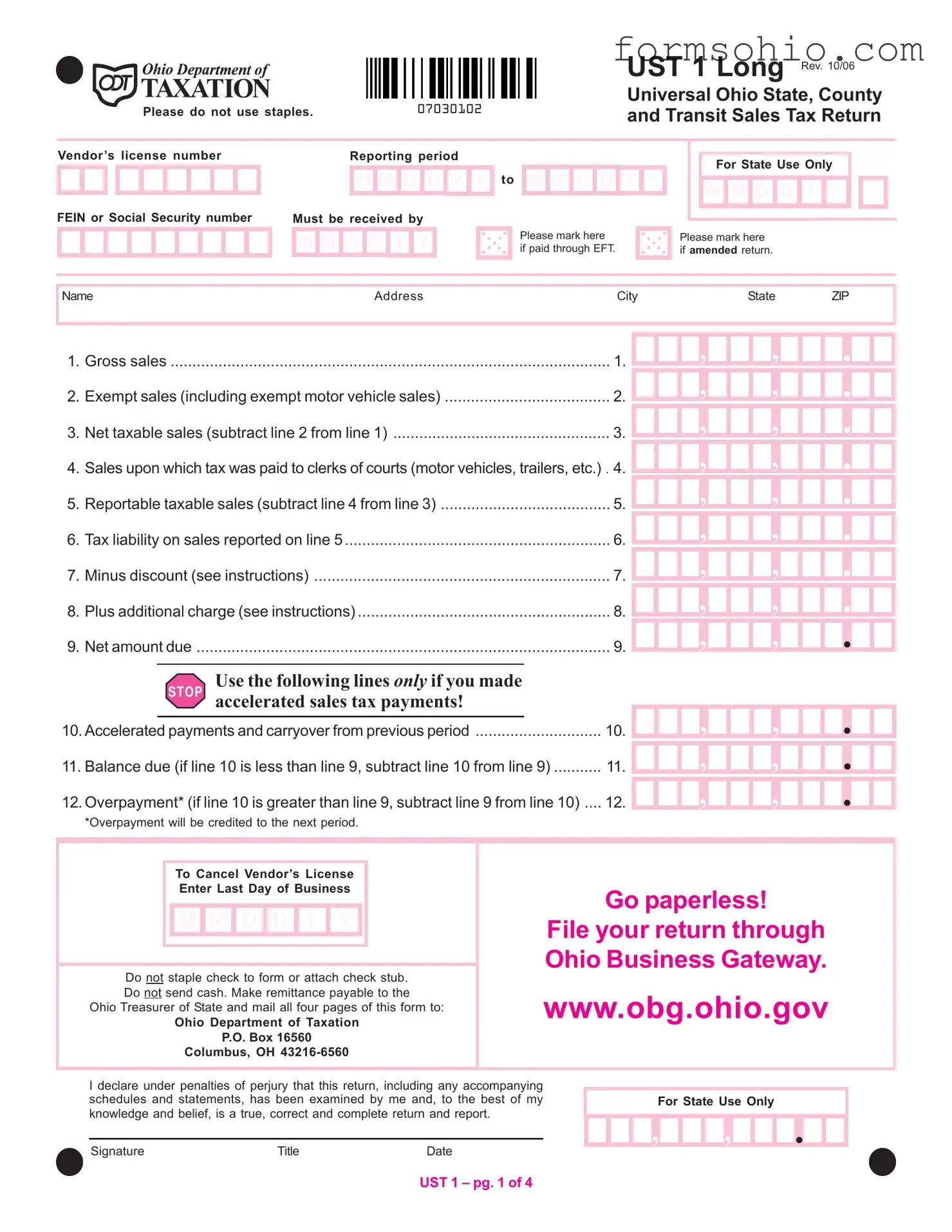 Fill a Valid Ohio Ust 1 Form