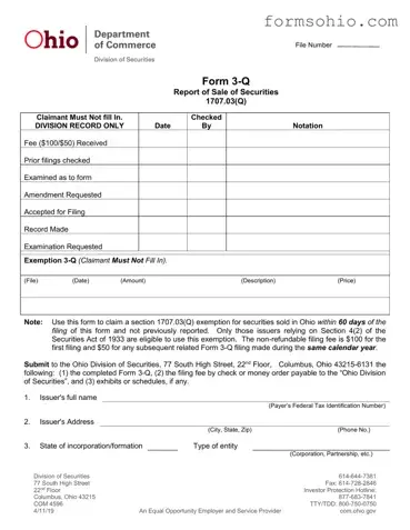 Fill a Valid Ohio 3 Q Form