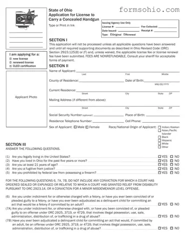 Fill a Valid Ohio Application Concealed Form