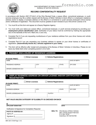 Fill a Valid Ohio Bmv 2610 Form