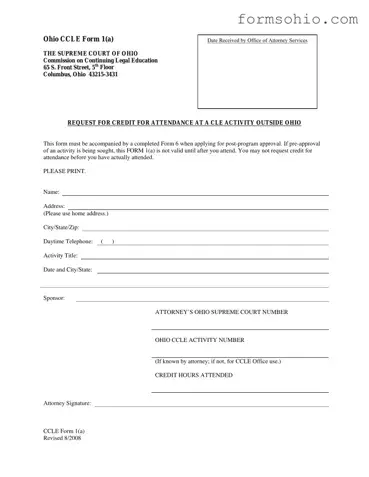 Fill a Valid Ohio Ccle 1 A Form