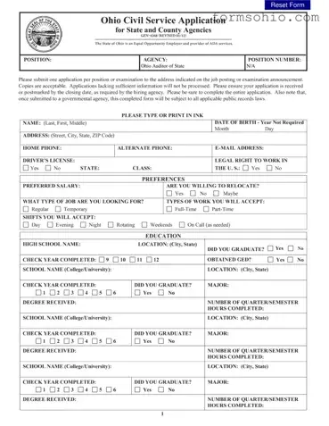 Fill a Valid Ohio Civil Service Application Form