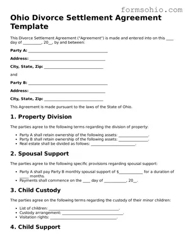 Printable Divorce Settlement Agreement Template for the State of Ohio