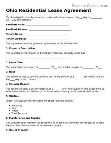 Printable Residential Lease Agreement Template for the State of Ohio