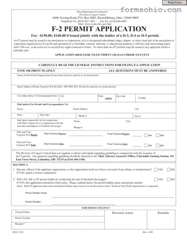 Fill a Valid Ohio F 2 Permit Form