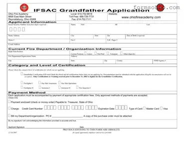 Fill a Valid Ohio Ifsac Grandfather Application Form
