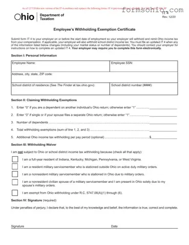 Fill a Valid Ohio It 4 Form