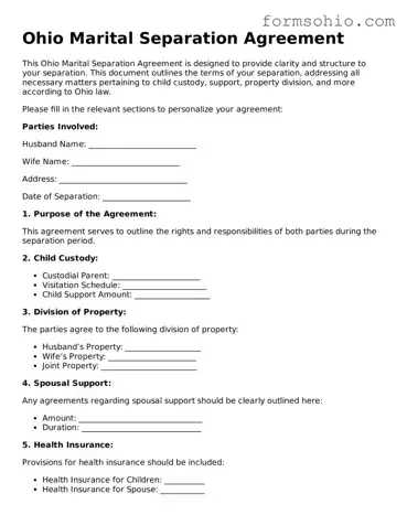 Printable Marital Separation Agreement Template for the State of Ohio