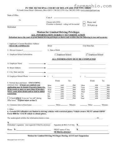 Fill a Valid Ohio Motion Driving Privileges Form