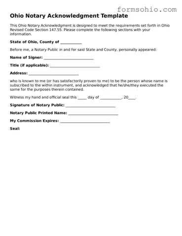 Printable Notary Acknowledgement Template for the State of Ohio