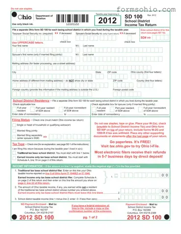 Fill a Valid Ohio Sd 100 Form