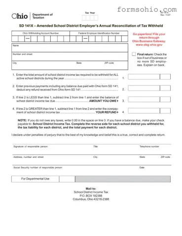 Fill a Valid Ohio Sd 141X Form