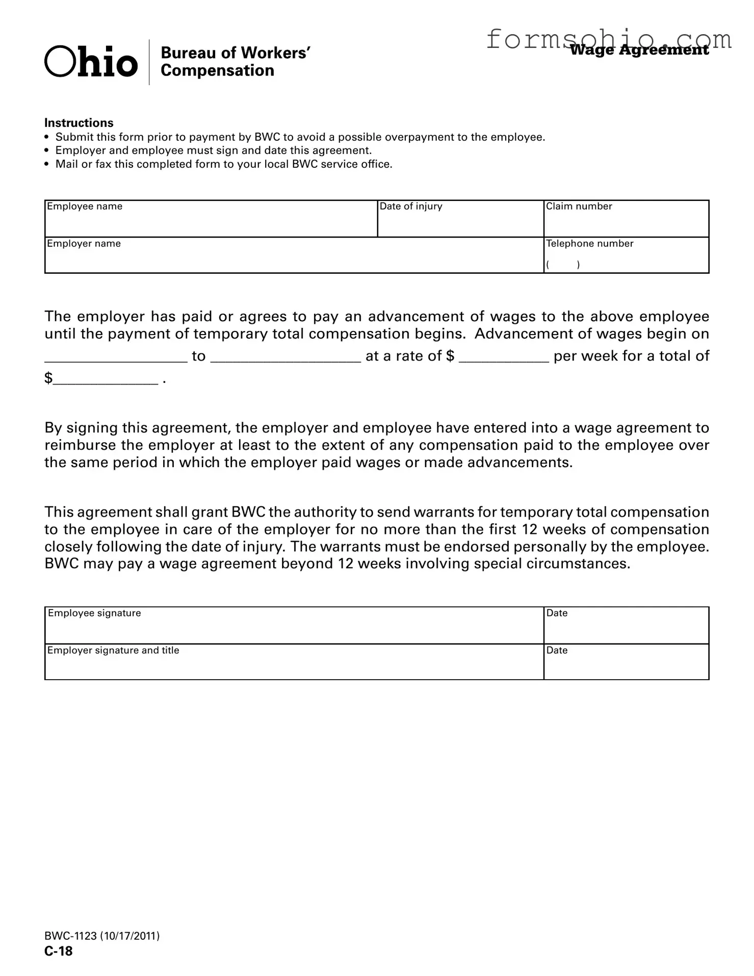 Fill a Valid Wage Agreement Ohio Form